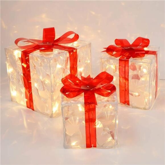 Home Christmas Lighted Boxes, Set of 3 60 LED Light Up Decor Outdoor, Light Up - Picture 3 of 16